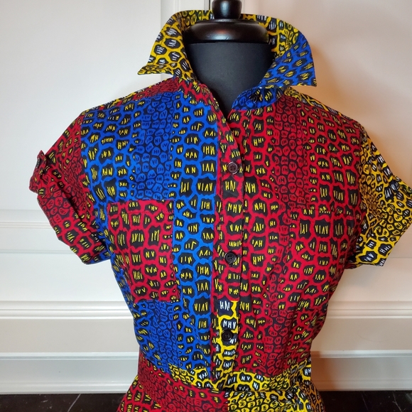 GORGEOUS AFRICAN PRINT COTTON MAXI SHIRTDRESS - Picture 6 of 9